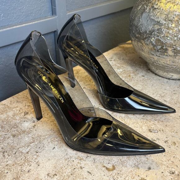 Good American Pumps Shoes Cinder F*cking Rella Light Smoke Lucite Heels Size 7.5 - Picture 1 of 4